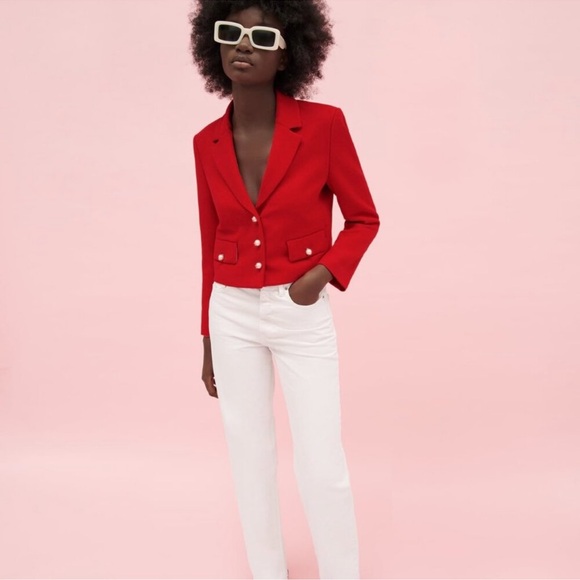 ZARA BUTTONED CROPPED BLAZER - Picture 2 of 10